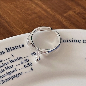 925 Sterling Silver Ring Minimalist Liquid Metal Adjustable Open Finger Ring With Water Drop Pendant For Women