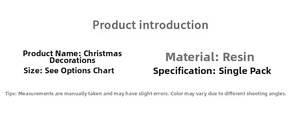Detailed product specifications and size chart for resin Christmas ornaments decorations