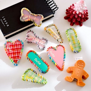 Acetate Hair Clips With Woven Yarn Edges Sweet Cute Geometric Heart Bone Shape Duckbill Bangs Side Clips For Women Girls