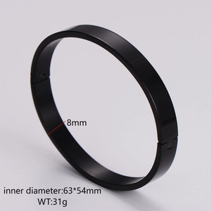 Detail view of 8mm black stainless steel bangle showing inner diameter and weight