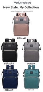 Detailed view of large capacity waterproof diaper backpacks in five different colors