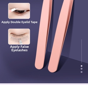 Pink stainless steel tweezers set for applying false eyelashes and eyelid stickers