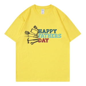 Yellow cotton T-shirt featuring Happy Fathers Day print in a casual loose fit style