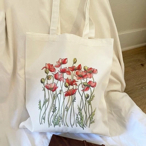 Floral Print Canvas Tote Bag Aesthetic Flower Reusable Handbag For Women Student Casual Shopping Shoulder Bag