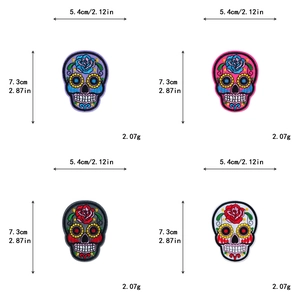 Detailed dimensions and weight of floral skull embroidery patches in four colors