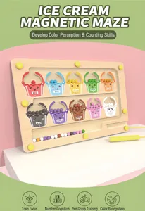 Detail of ice cream maze toy with magnetic pen and colored beads for counting