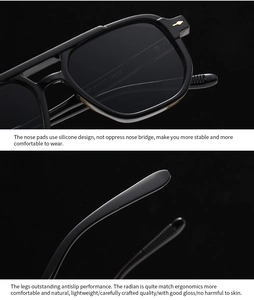 Detail view of double bridge sunglasses with ergonomic nose pads and anti-slip temples