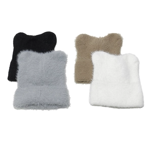 Furry cat ear knit hats in black, grey, khaki and white made of faux mink fur