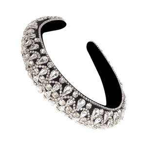 Baroque style wide headband with sparkling crystal rhinestones on a black base