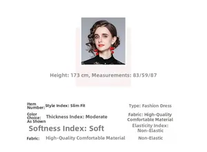 Detailed size chart showing 173cm model measurements for this black lace slim dress