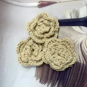 Three-layer 7cm handmade crochet beige flowers for clothing accessories and headwear DIY