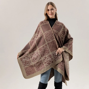 Châle Vintage Imitation Cachemire à Motif Géométrique pour Hommes Femmes Poncho Tricot Chaud avec Design Jacquard pour le Quotidien