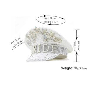 Sparkly white BRIDE captain hat with rhinestones and sequins for bridal party events