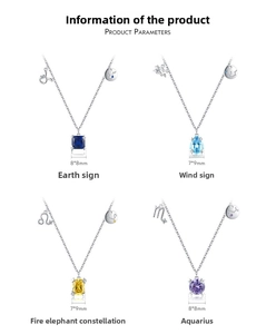 Detailed view of S925 silver zodiac pendants with colorful gemstones in four shapes