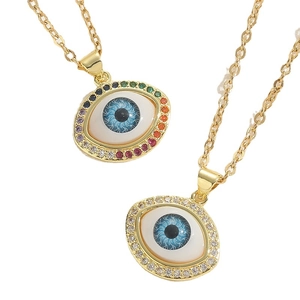 Gold-plated Evil Eye chain necklace with colorful zircon and rainbow gemstones
