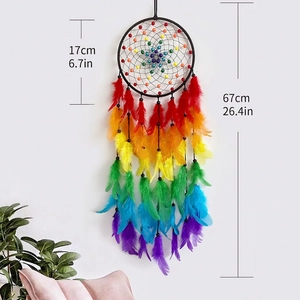 Rainbow feather dream catcher wall hanging with colorful beads for kids room decor