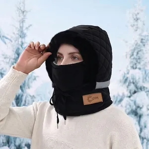 Winter quilted trapper hat with thermal faux fur lining and integrated face mask