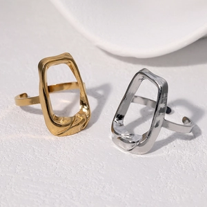 Geometric Hollow Open Ring Stainless Steel 18K Gold Plated Irregular Adjustable Minimalist Fashion Jewelry For Women