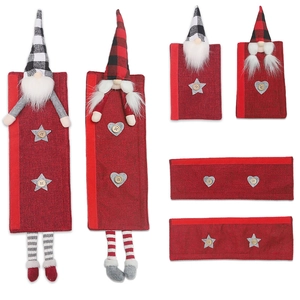 Christmas gnome burlap refrigerator handle covers in red and black plaid with wood buttons