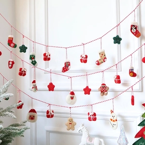 Christmas wool felt garland with Santa Claus, Snowman, and Gingerbread Man festive decor