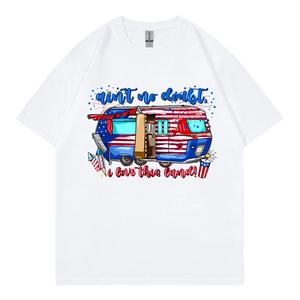 White unisex T-shirt with vintage RV American flag print and patriotic quote