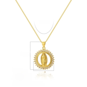 Detailed view of Virgin Mary pendant size 28x22mm with gold plating and white zircons