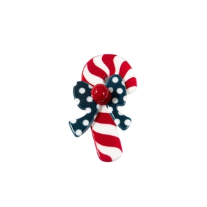 Barrette de Noël en forme de canne à sucre avec rayures rouges et blanches et nœud bleu