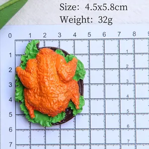 Detailed scale view of a miniature roasted chicken fridge magnet measuring 4.5x5.8cm