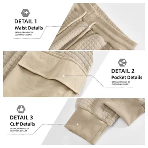 Men's khaki waffle textured cargo pants with drawstring waist and ribbed cuffs