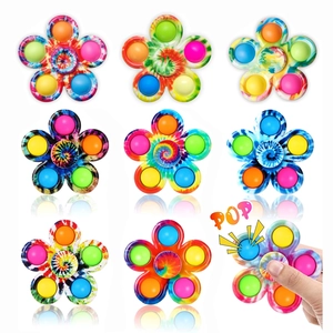 Flower Shape Fidget Spinner Pop Bubble Toy Plastic TPR Stress Relief Sensory Hand Spinner Tie Dye Printed Multicolor