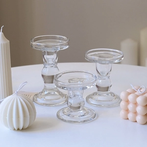 Set of three French vintage crystal glass candle holders for romantic dinner decor