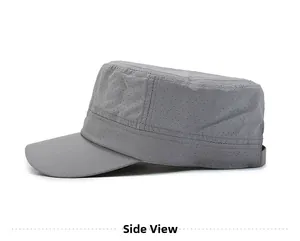 Side view of gray mesh cadet cap showing breathable quick-dry fabric and curved brim