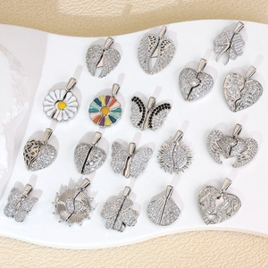 Silver micro-pave zircon heart and wing charms for necklaces and jewelry making