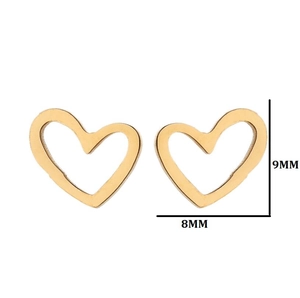 Minimalist gold hollow heart earrings for women, stainless steel studs measuring 9x8mm