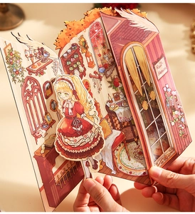 Detailed 3D folding paper model featuring the Rose Mansion themed girls room illustration