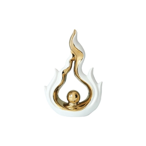 Modern ceramic abstract flame ornament with white glaze and gold sphere decoration