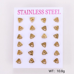 Set of 12 pairs of gold-plated stainless steel triangle stud earrings on display card