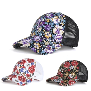 Unisex Floral Baseball Cap Korean Casual Breathable Mesh Trucker Hat Sun Protection Outdoor Adjustable Floral Print Hat