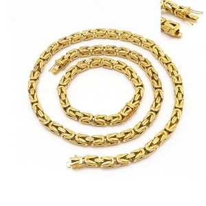 Golden titanium steel Byzantine chain necklace with a secure box clasp detail