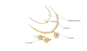 Detaillierte Größentabelle für goldene Bienen-Halskette mit Doppelkette und Ohrringen
