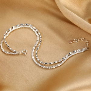 Sparkling S925 sterling silver double-layer bracelet with metallic beads and sand chain