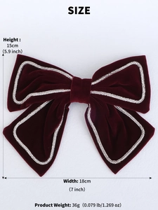 Size chart of red velvet bow hair clip with rhinestones showing dimensions 18x15cm