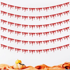 Halloween bloody banner set with red glitter drips for horror themed party decorations
