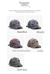 Detail of vintage baseball caps with distressed holes and SHARKS letter embroidery