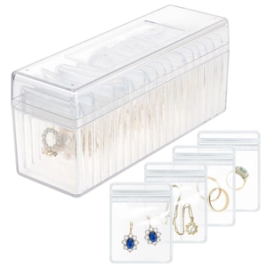 Transparent Acrylic Jewelry Storage Box Set With 20 Anti Oxidation PVC Ziplock Bags For Earrings Necklaces Organizer Case