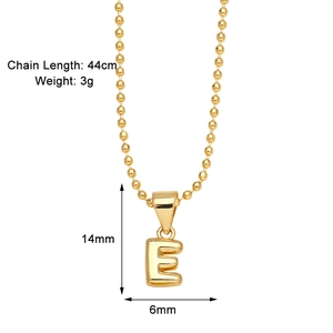 Detailed size specifications for gold letter E pendant necklace with 44cm chain length