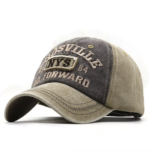 Vintage washed cotton baseball cap with NYS embroidery in dark grey and khaki green