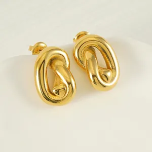 Twisted Geometric Hollow Stud Earrings 18K Gold Plated Stainless Steel With Heart Detail Elegant Fashion Jewelry For Women
