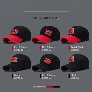 Adjustable street style baseball cap with number 23 and letter A 3D embroidery detail