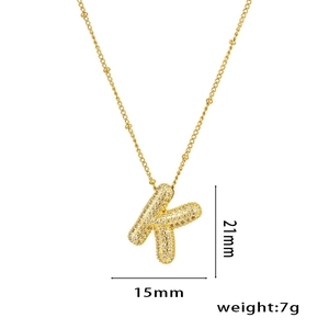 18K gold plated letter K necklace pendant with micro-pave cubic zirconia 21x15mm